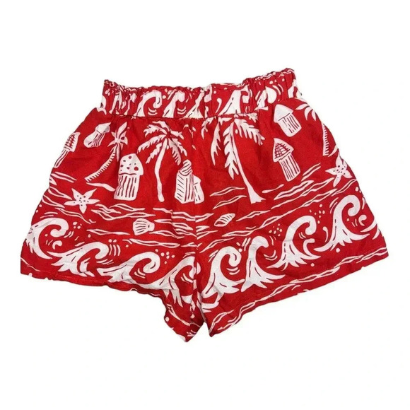C & California Women's Medium Red Hawaiian Pattern 100% Linen Shorts - Picture 5 of 6